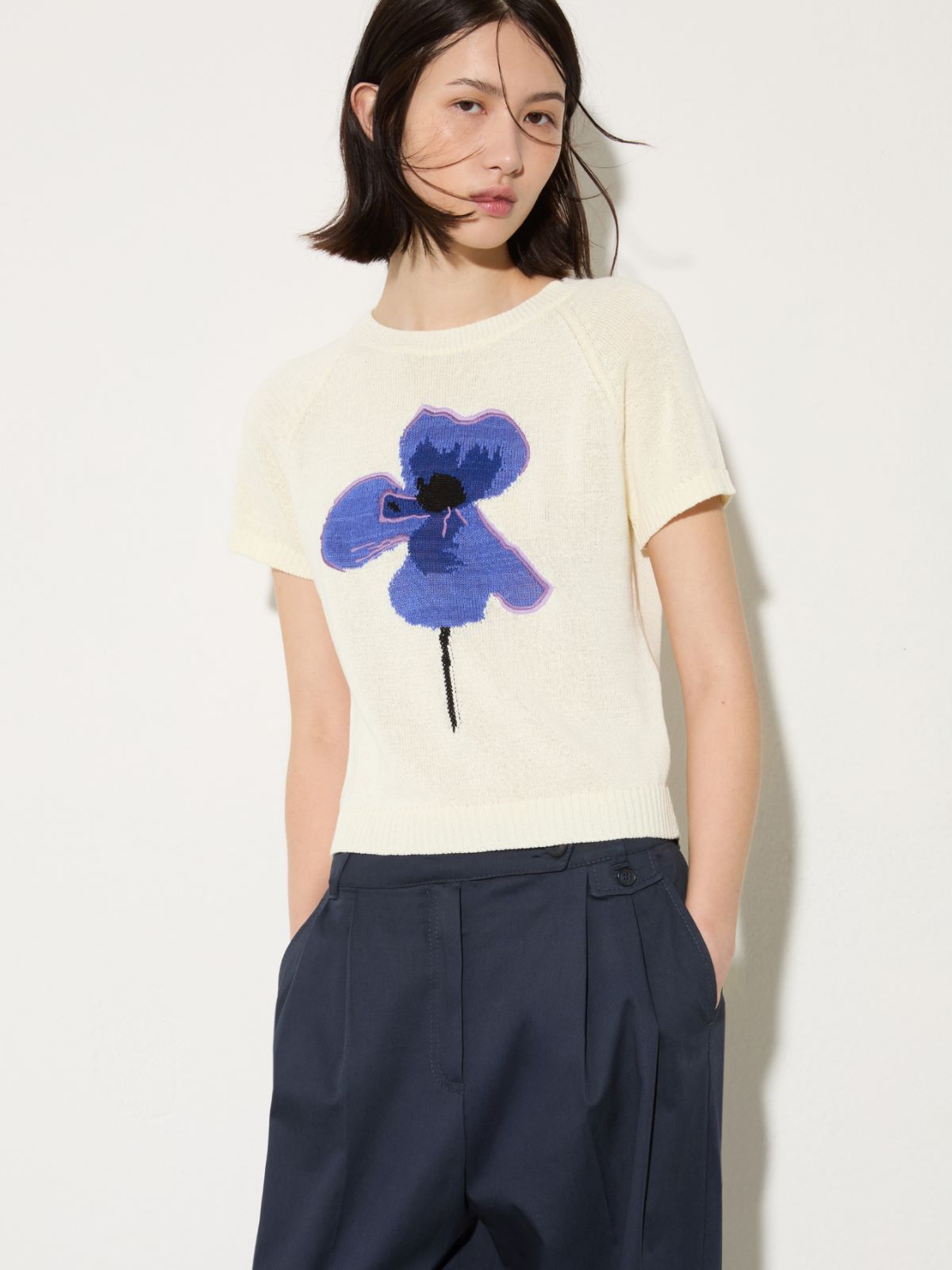Embroidered knitted T-shirt - MILK - MAX&Co.