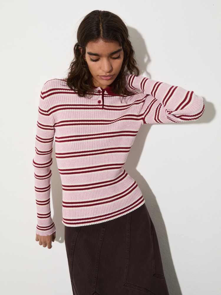 Striped polo-neck jumper - RED - MAX&Co.