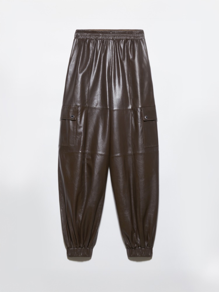 Glossy leather cargo trousers - CHOCOLATE - MAX&Co.