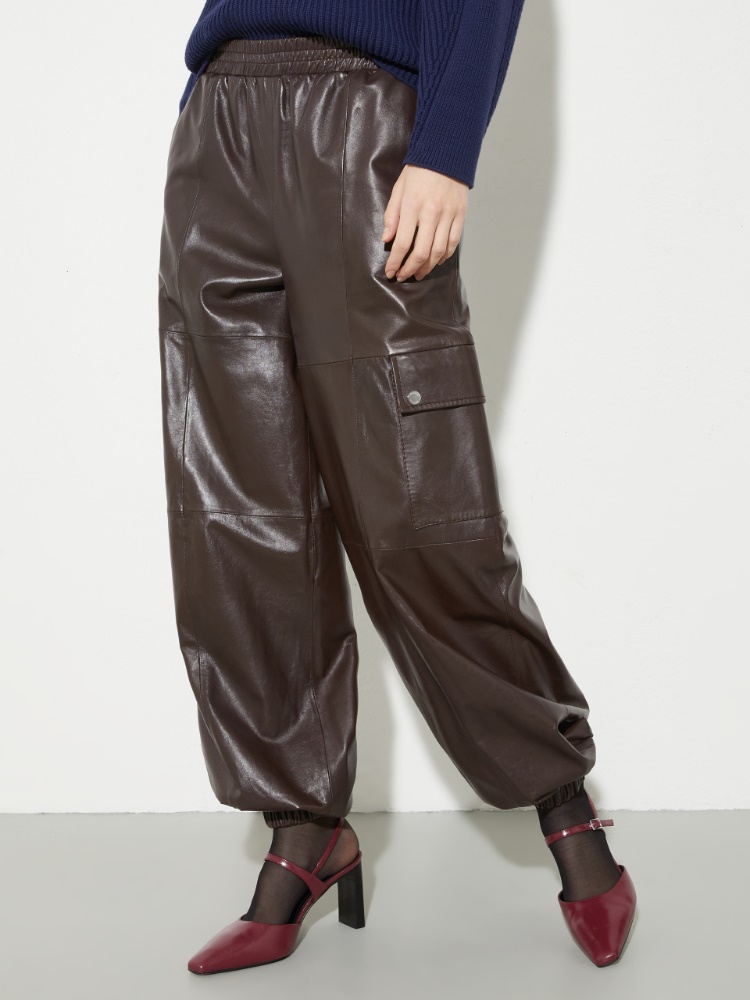 Glossy leather cargo trousers Glossy leather cargo trousers - CHOCOLATE - MAX&Co.