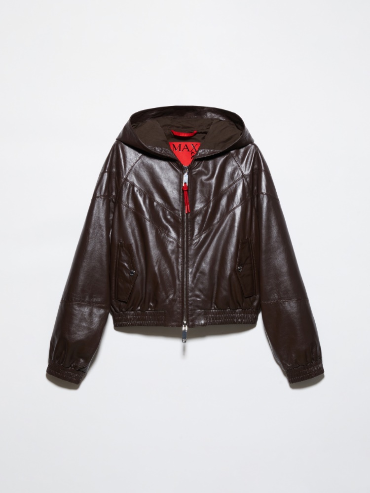 Glossy leather bomber jacket - CHOCOLATE - MAX&Co.