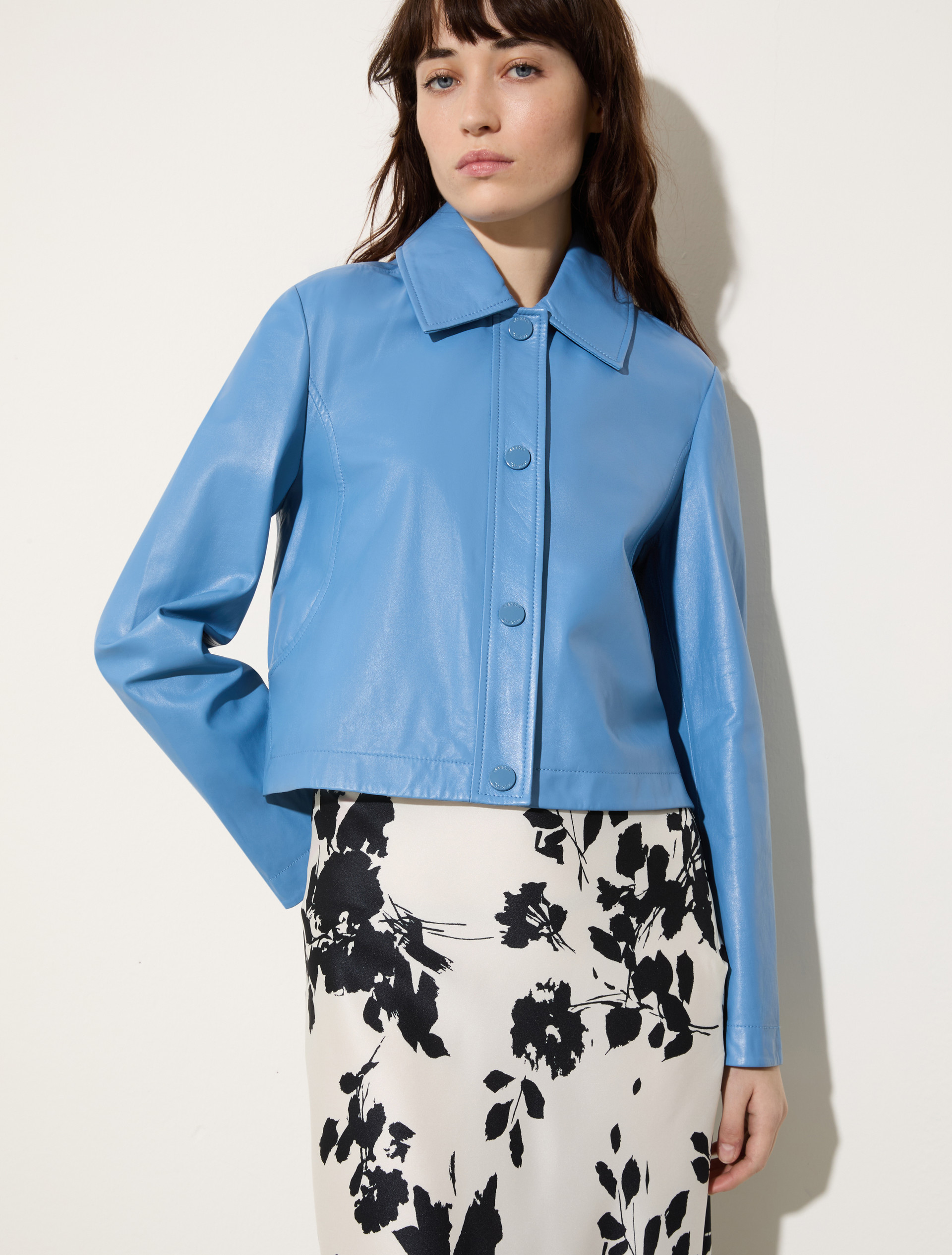 Veste boxy en cuir brillant, ciel | MAX&Co. Veste boxy en cuir brillant - CIEL - MAX&Co.