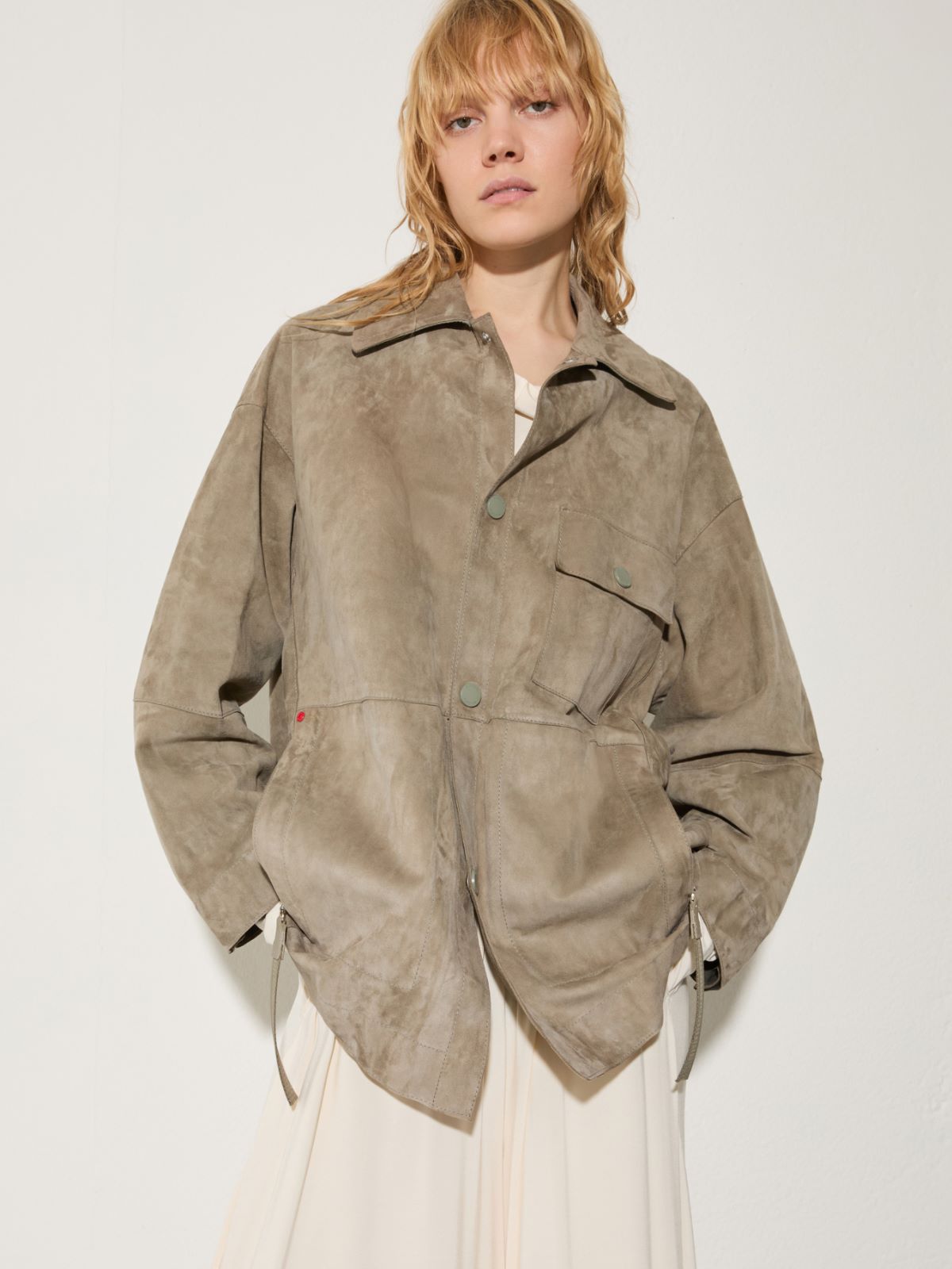 Veste en cuir suédé, sauge | MAX&Co. Veste en cuir suédé - SAUGE - MAX&Co.