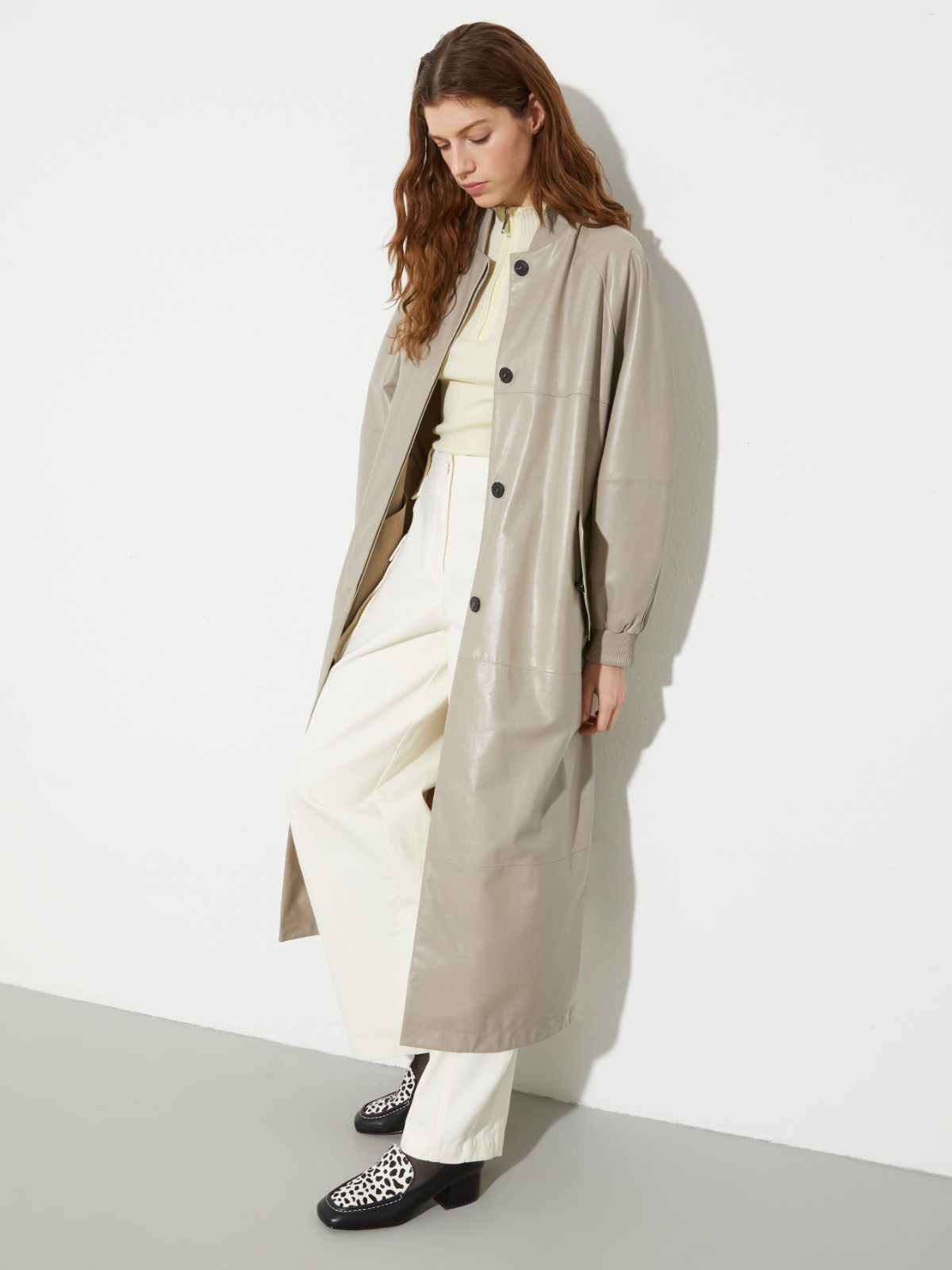 Glossy leather duster coat, grey | MAX&Co. Glossy leather duster coat - GREY - MAX&Co.