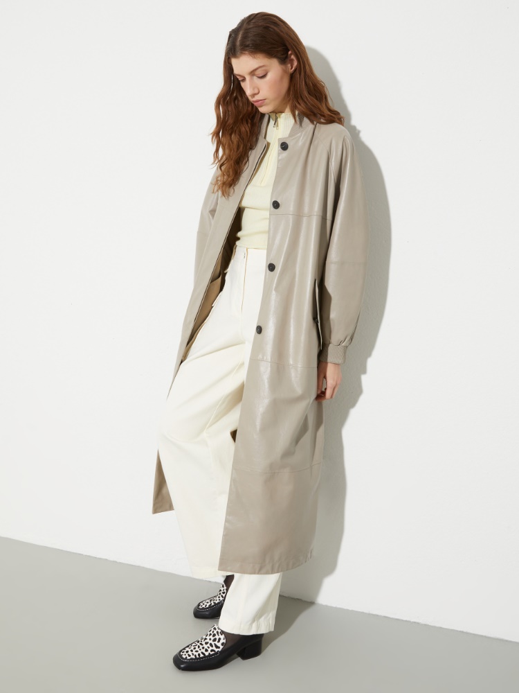 Glossy leather duster coat - GREY - MAX&Co.