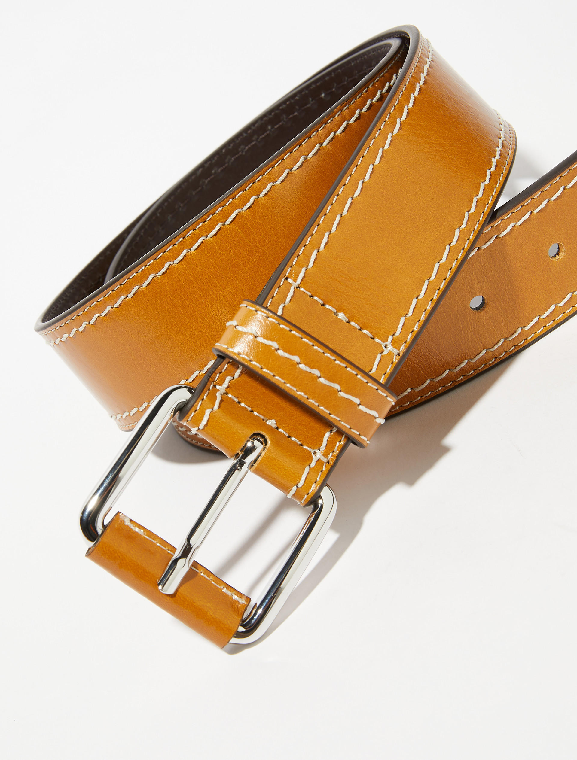 Topstitched leather belt - NATURAL - MAX&Co. - 2