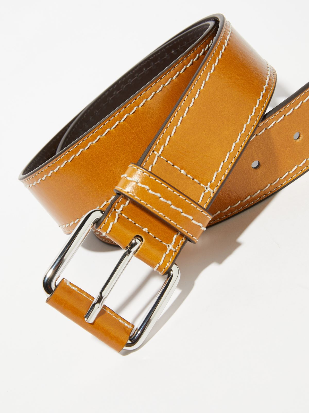Topstitched leather belt - NATURAL - MAX&Co. - 2