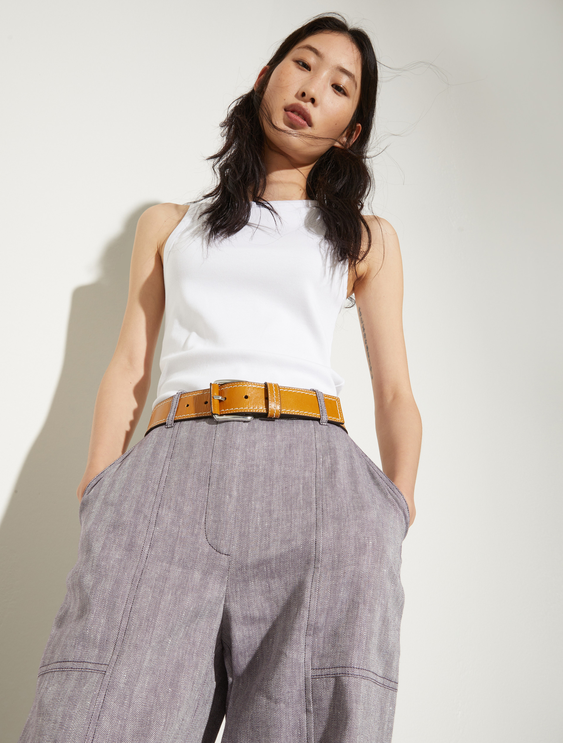 Topstitched leather belt - NATURAL - MAX&Co. - 3