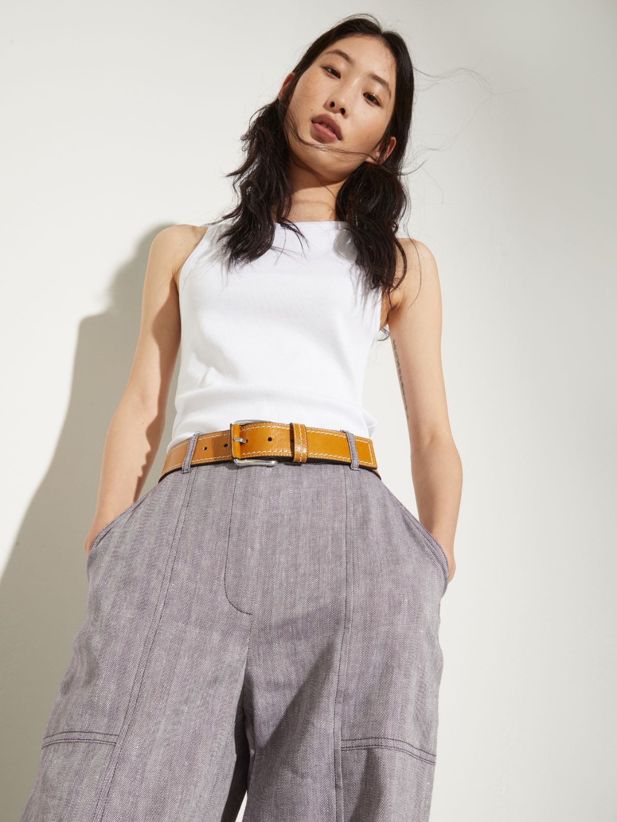 Topstitched leather belt - NATURAL - MAX&Co. - 3