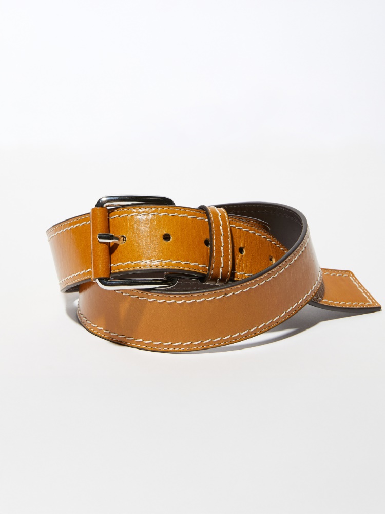 Topstitched leather belt Topstitched leather belt - NATURAL - MAX&Co.
