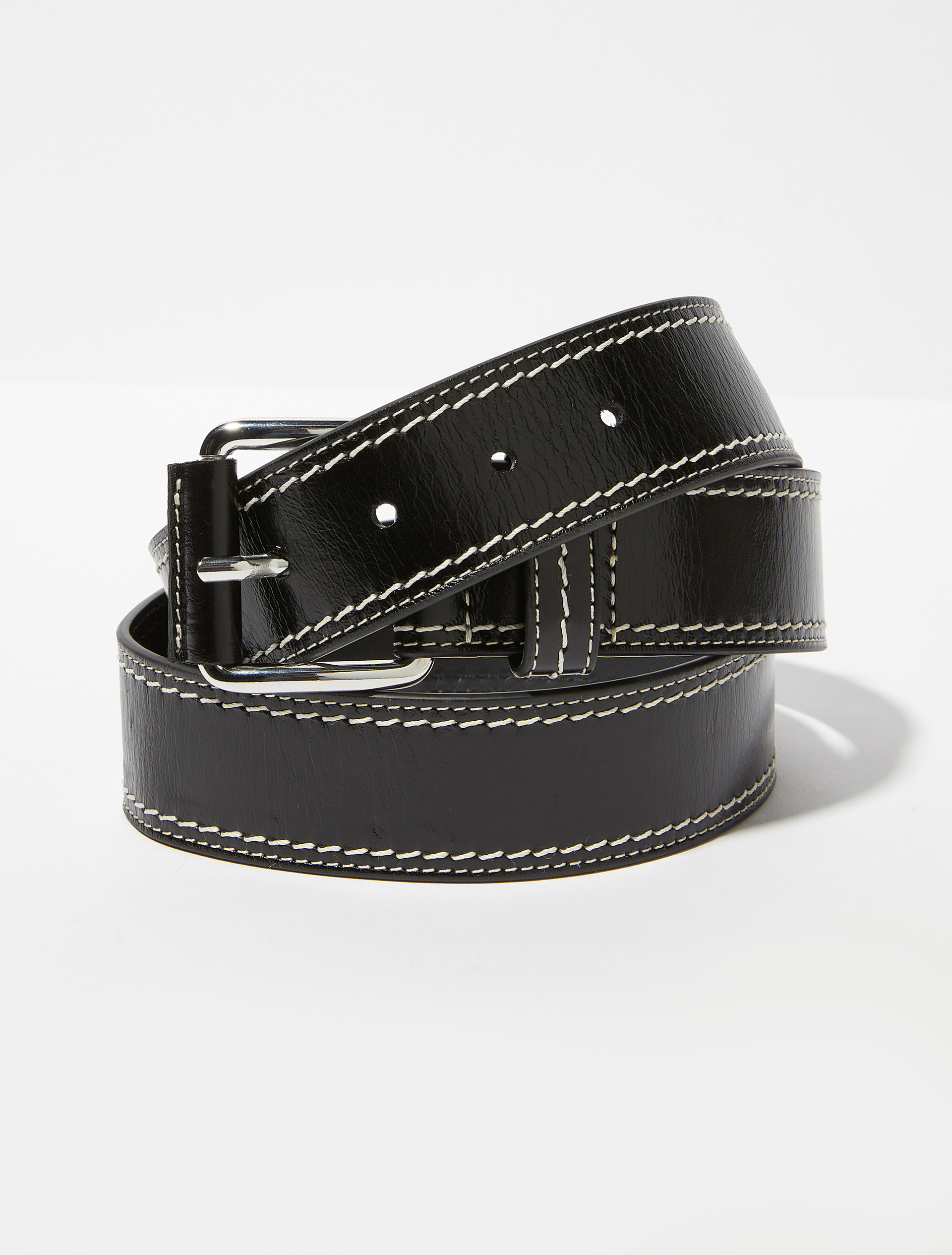 Topstitched leather belt, black | MAX&Co. Topstitched leather belt - BLACK - MAX&Co.