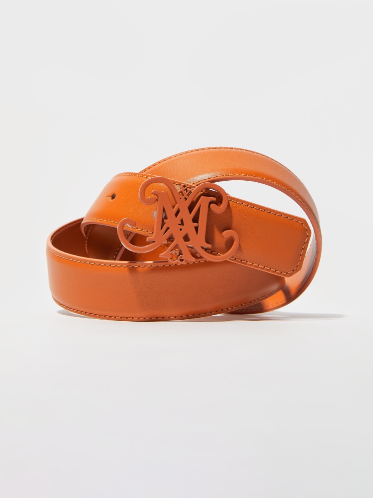 Emblem buckle leather belt - TANGERINE - MAX&Co.