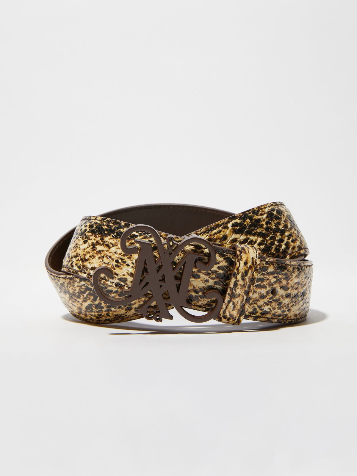 Emblem python-print leather belt - BROWN - MAX&Co.