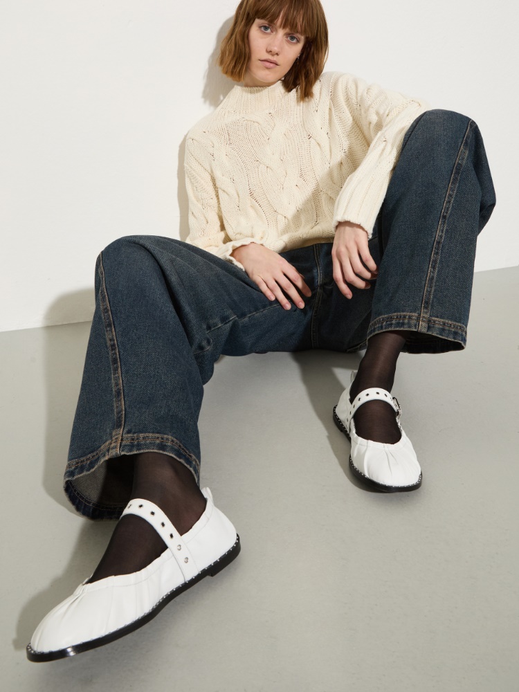 Studded nappa-leather ballet flats - WHITE - MAX&Co.