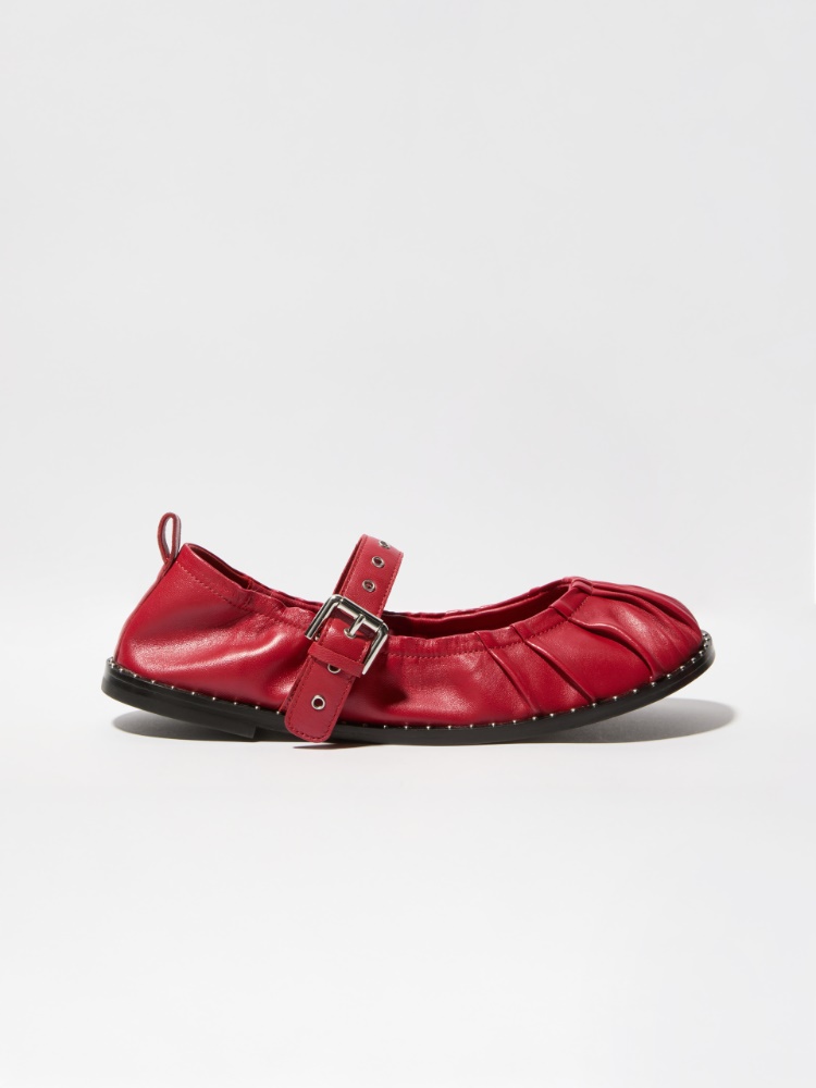 Studded nappa-leather ballet flats - RED - MAX&Co.