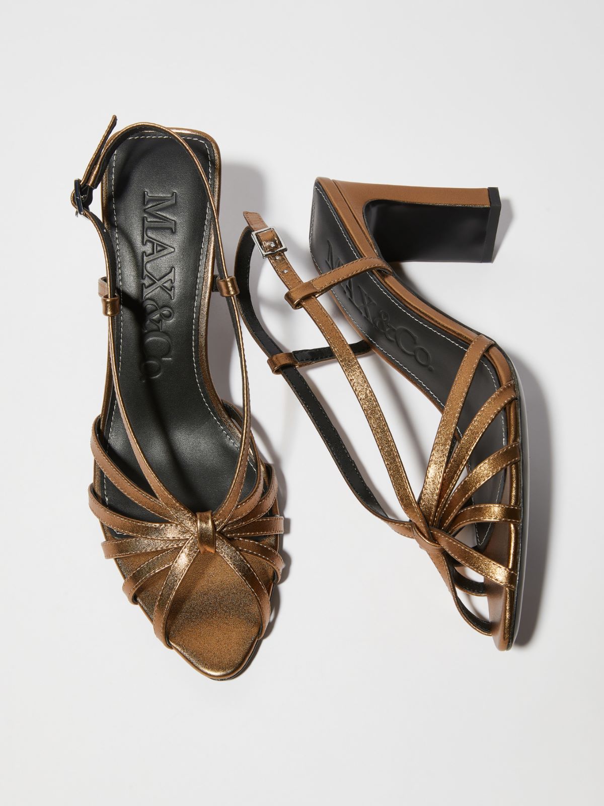 Laminated leather sandals, bronze | MAX&Co. Laminated leather sandals - BRONZE - MAX&Co.