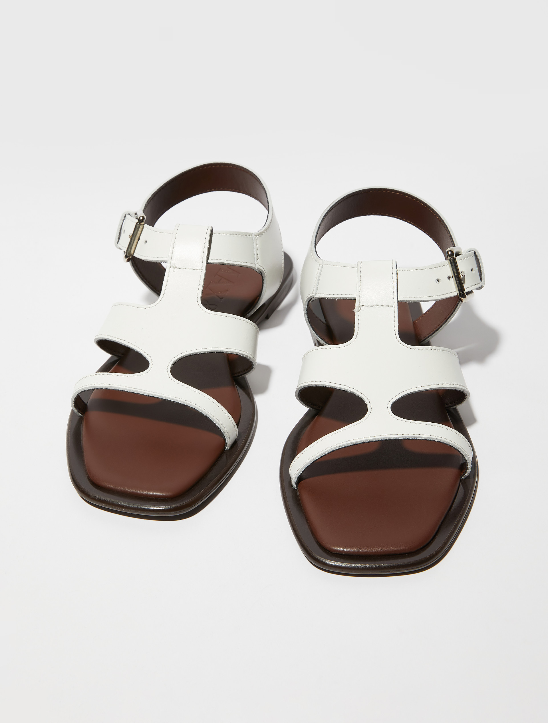 Flache Sandalen aus Leder - WEISS - MAX&Co.