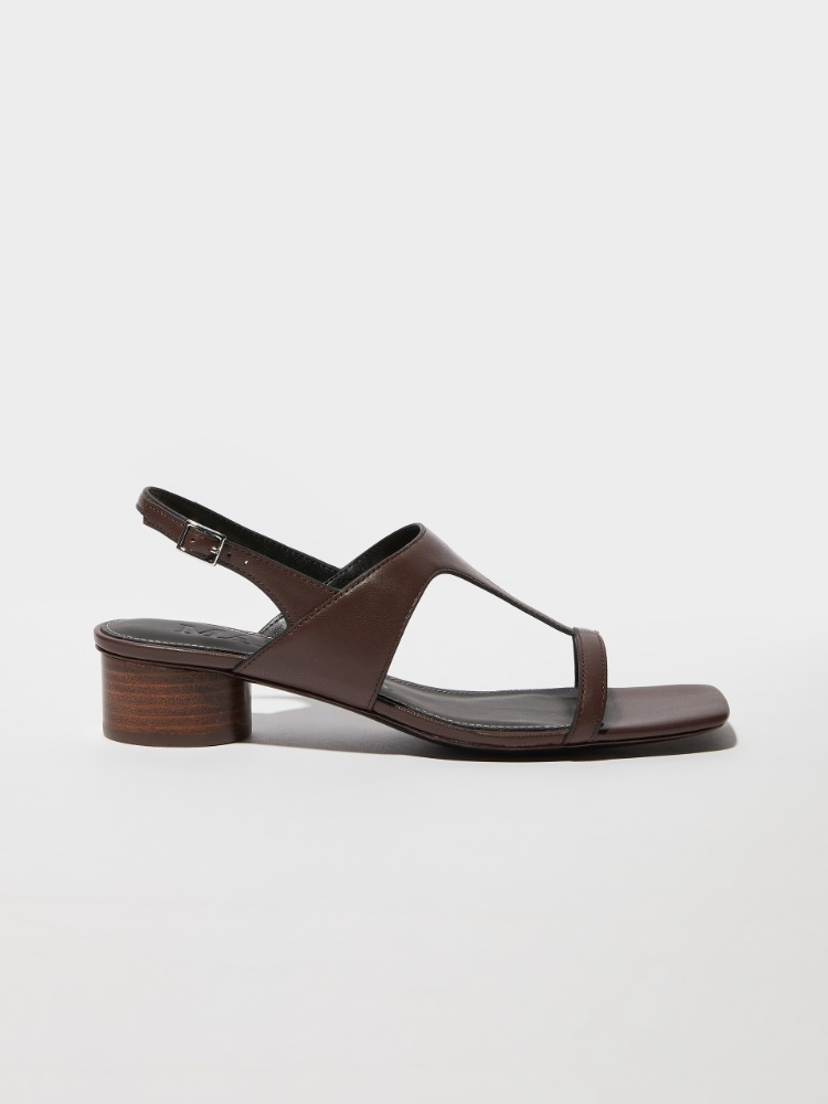 Midi-heel leather sandals - TOBACCO BROWN - MAX&Co.