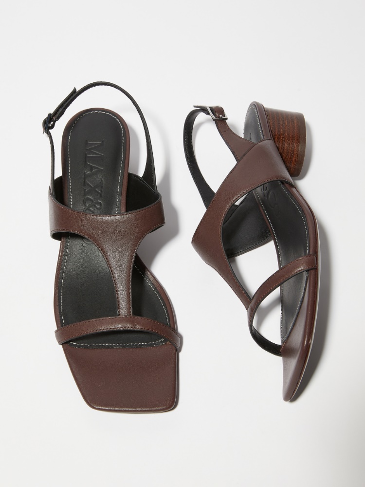Midi-heel leather sandals - TOBACCO BROWN - MAX&Co.