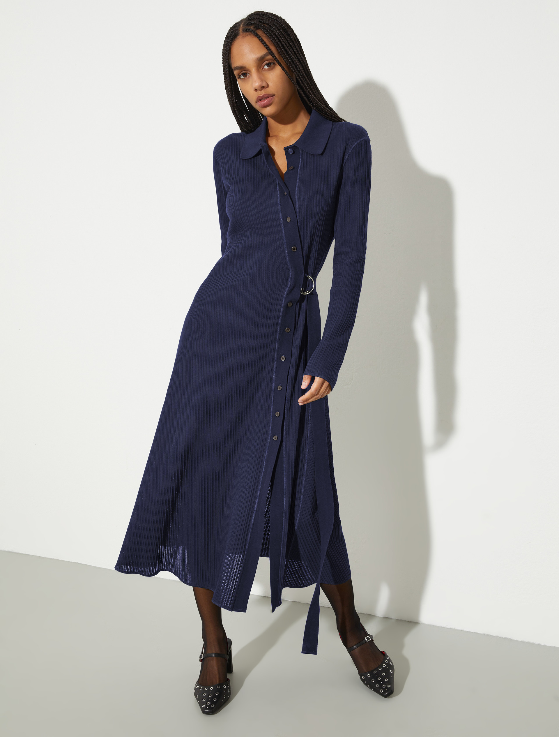 Textured jersey midi shirt dress - NAVY - MAX&Co.