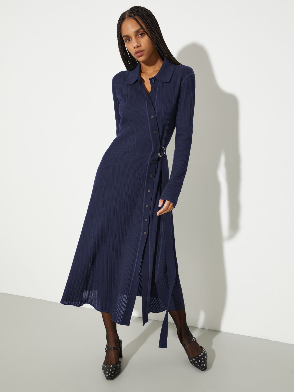 Textured jersey midi shirt dress - NAVY - MAX&Co.