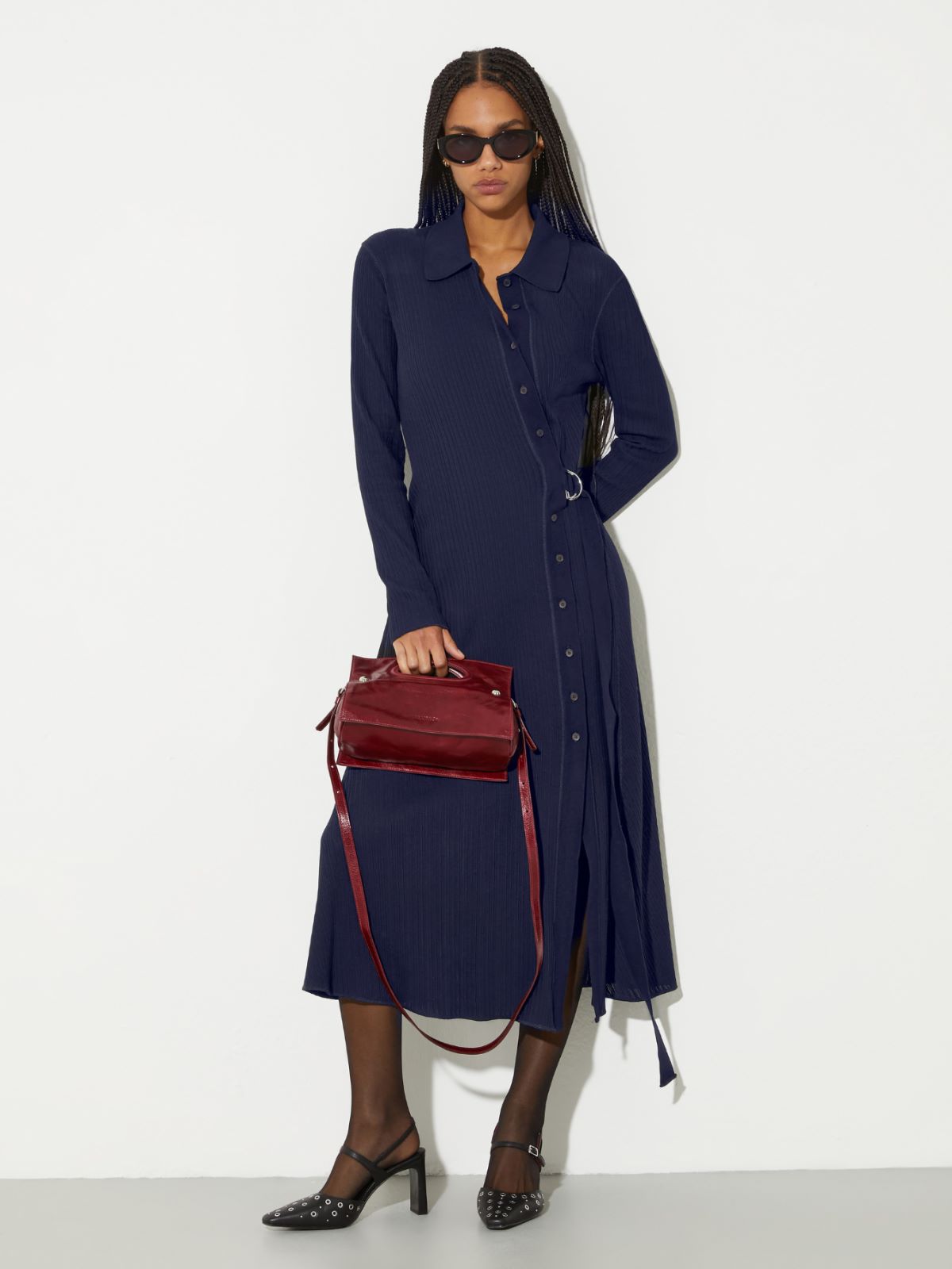 Textured jersey midi shirt dress - NAVY - MAX&Co. - 4