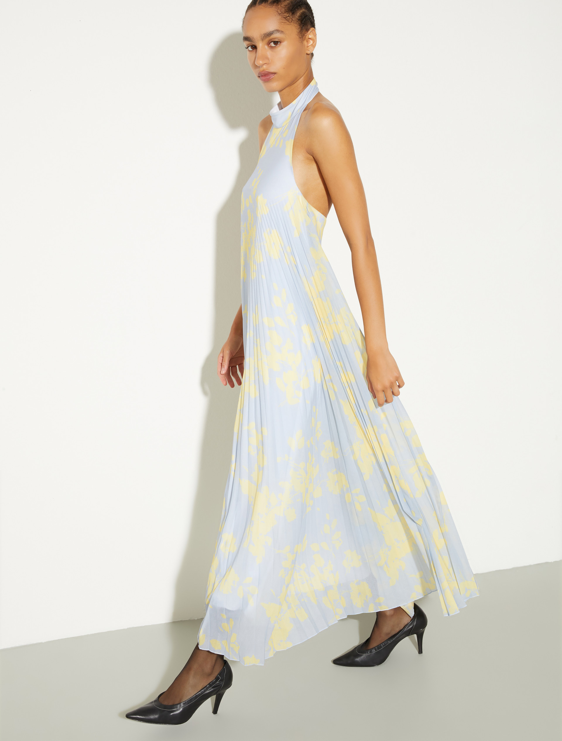 Pleated jersey halterneck dress - DUST BLUE - MAX&Co. - 3