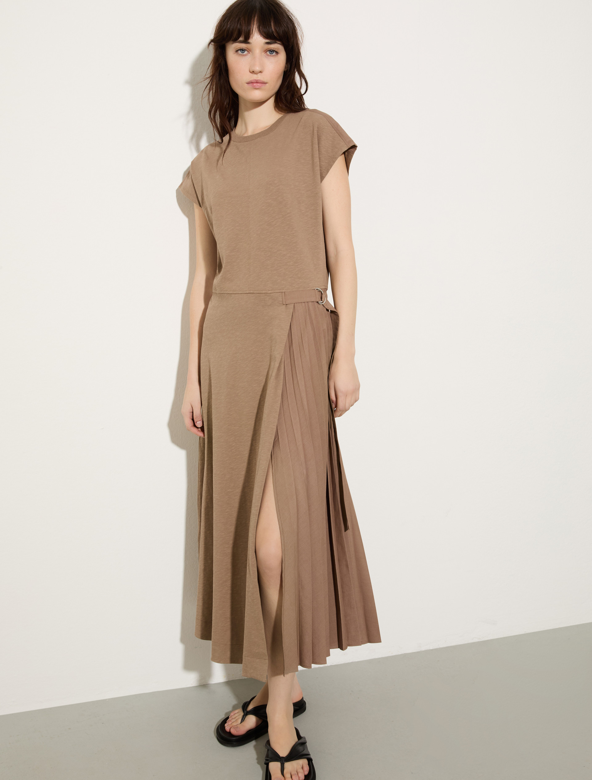 Cotton and linen jersey dress, mud | MAX&Co. Cotton and linen jersey dress - MUD - MAX&Co.