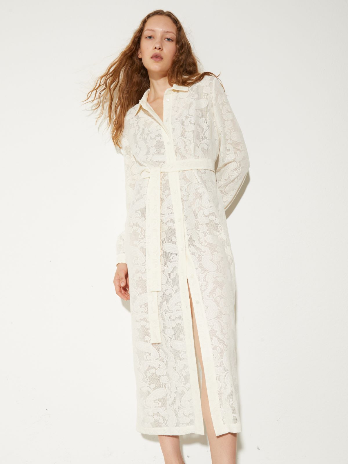 Lacy jersey shirt dress, milk | MAX&Co. Lacy jersey shirt dress - MILK - MAX&Co.