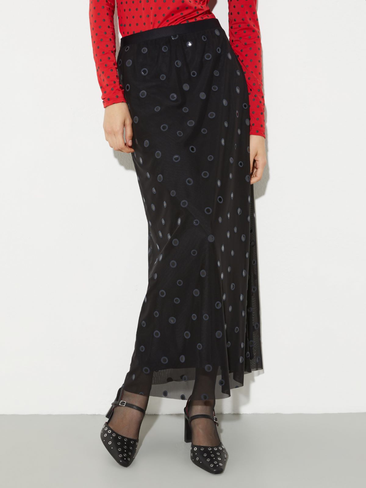 Polka-dot tulle-jersey skirt - BLACK - MAX&Co.