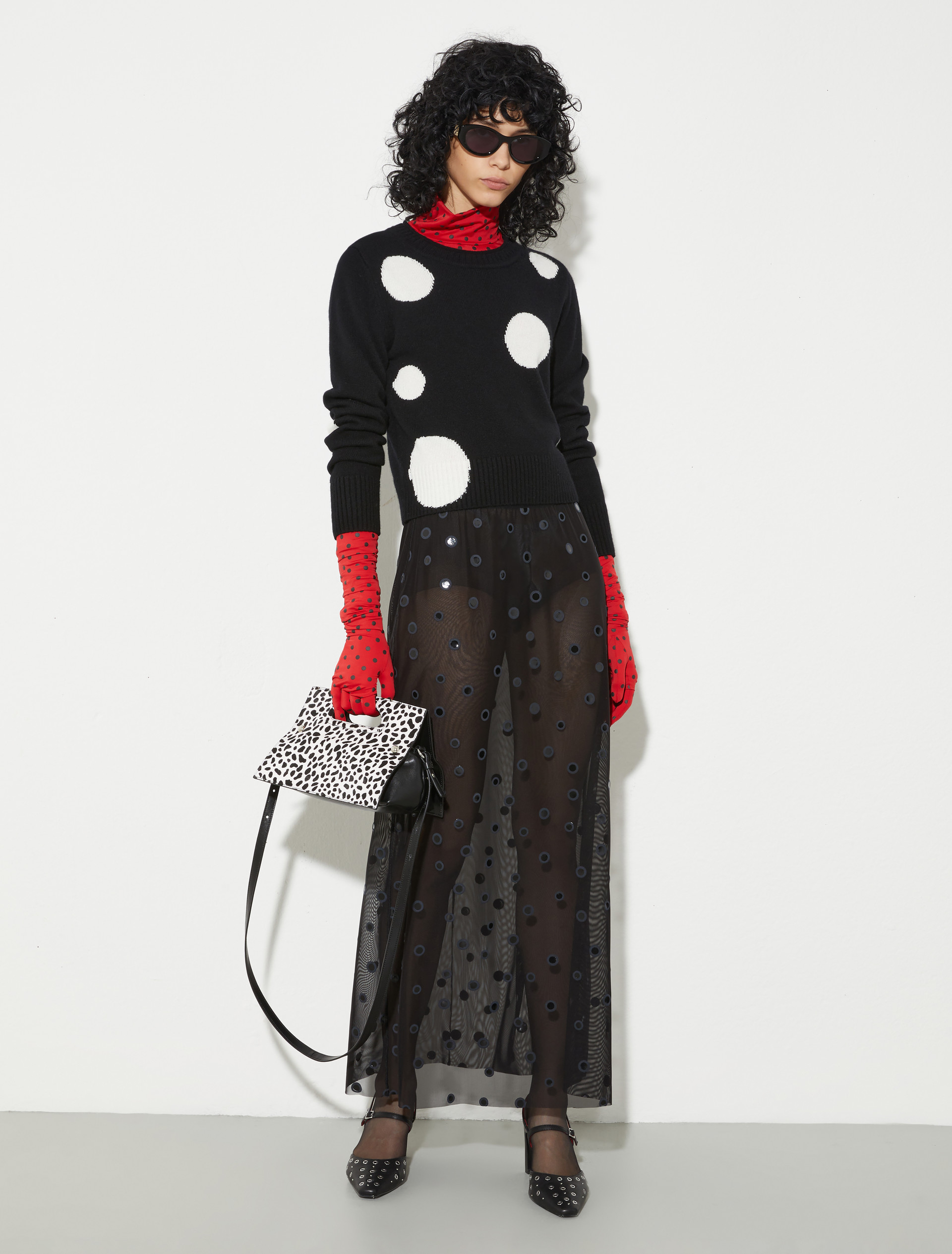 Polka-dot tulle-jersey skirt - BLACK - MAX&Co. - 4