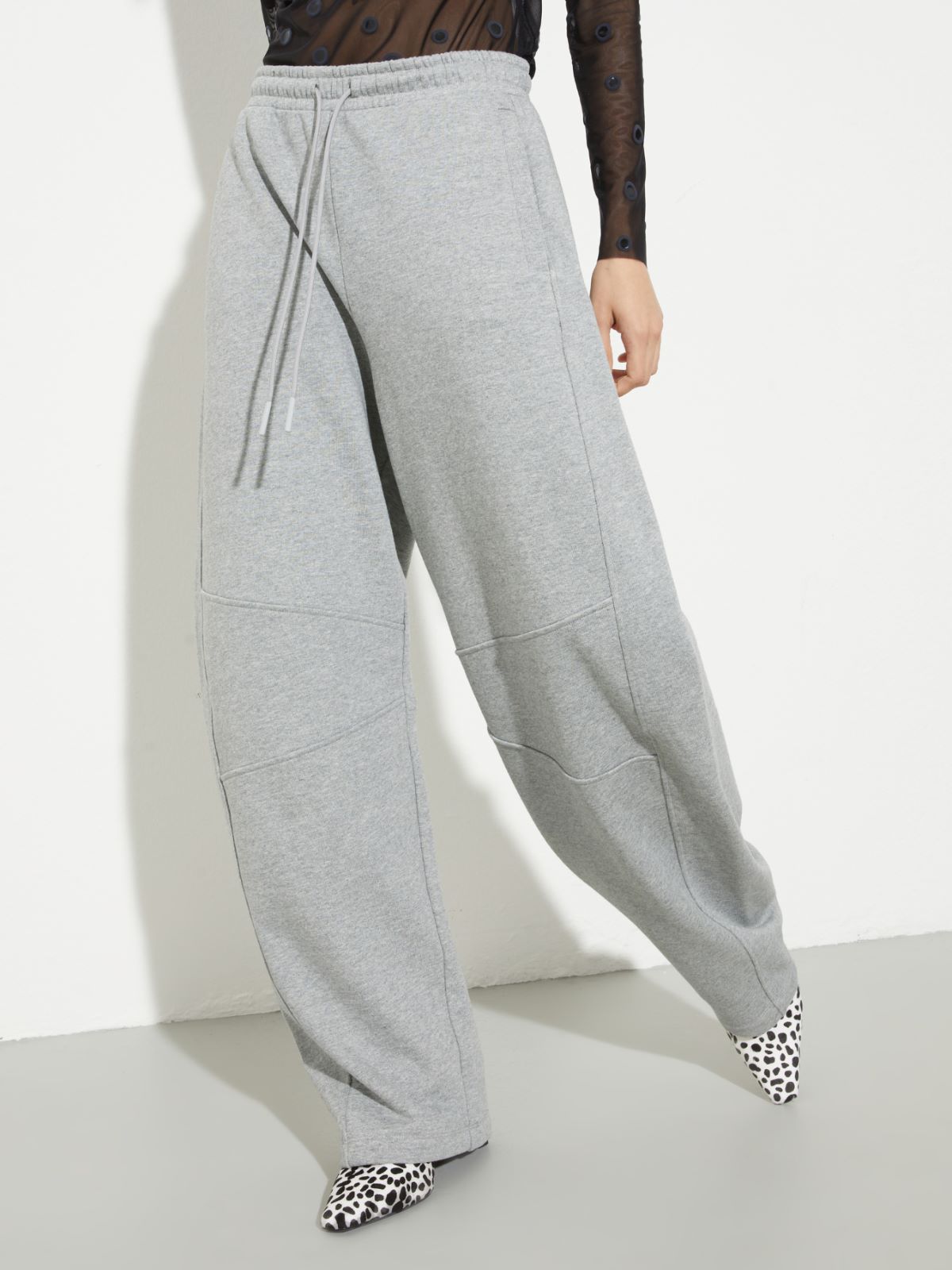 Barrel-leg cotton-fleece joggers, melange grey | MAX&Co. Barrel-leg cotton-fleece joggers - MELANGE GREY - MAX&Co.