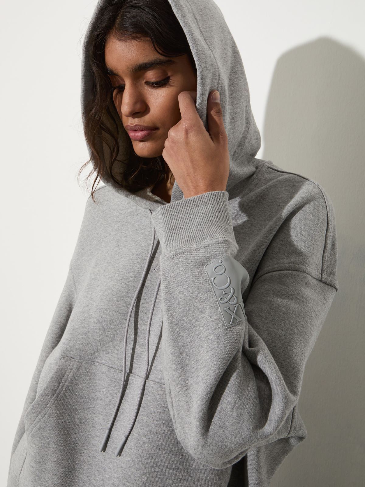 Oversized cotton-fleece hoodie, melange grey | MAX&Co. Oversized cotton-fleece hoodie - MELANGE GREY - MAX&Co. - 3