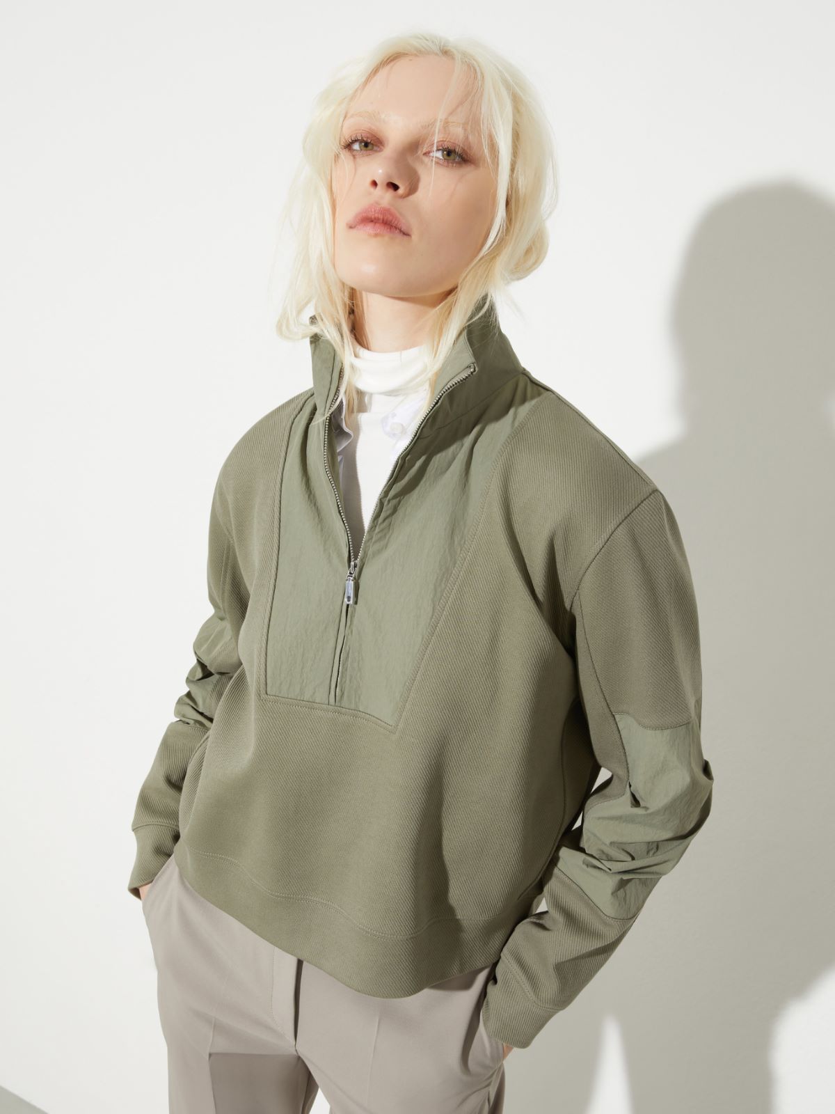 Jersey and nylon sweatshirt - SAGE - MAX&Co.