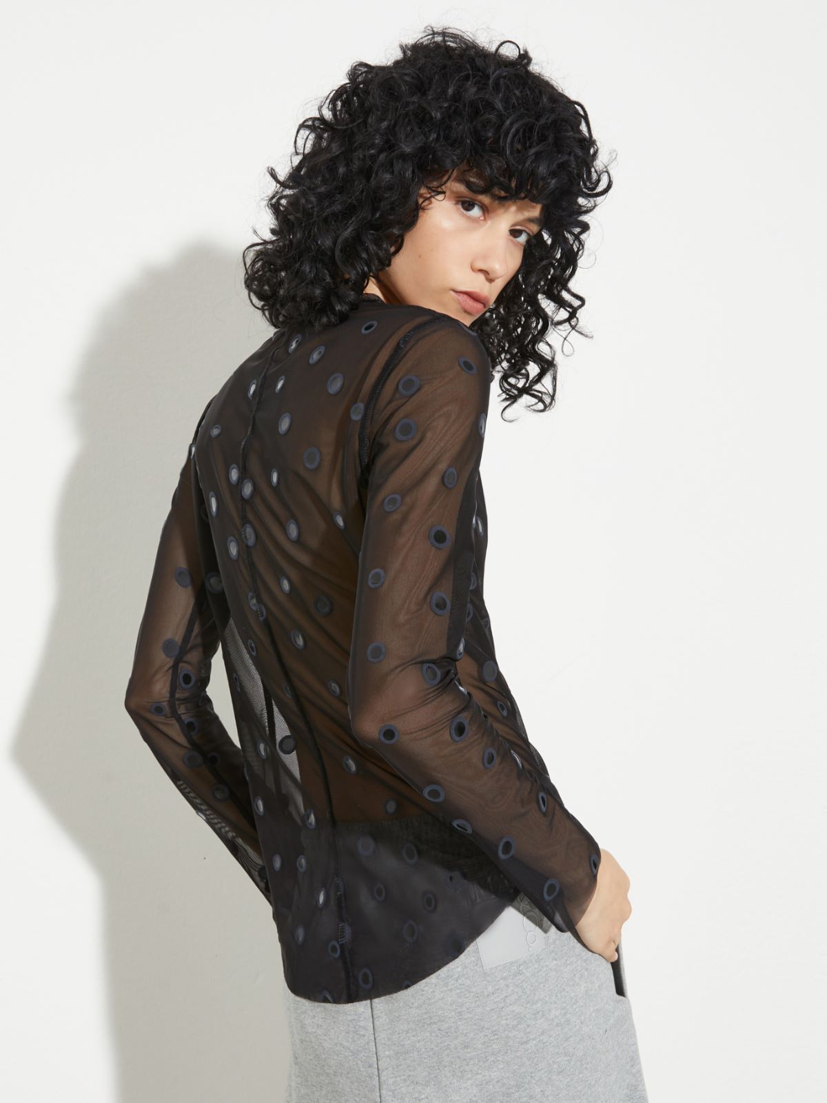 Polka-dot tulle-jersey T-shirt - BLACK - MAX&Co. - 2