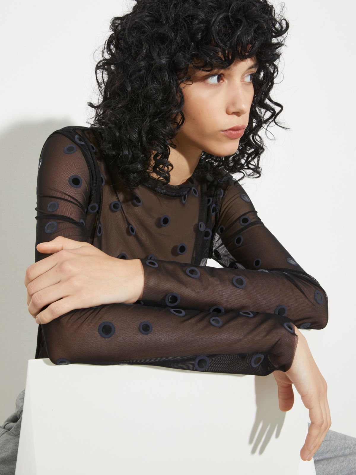 Polka-dot tulle-jersey T-shirt - BLACK - MAX&Co. - 3