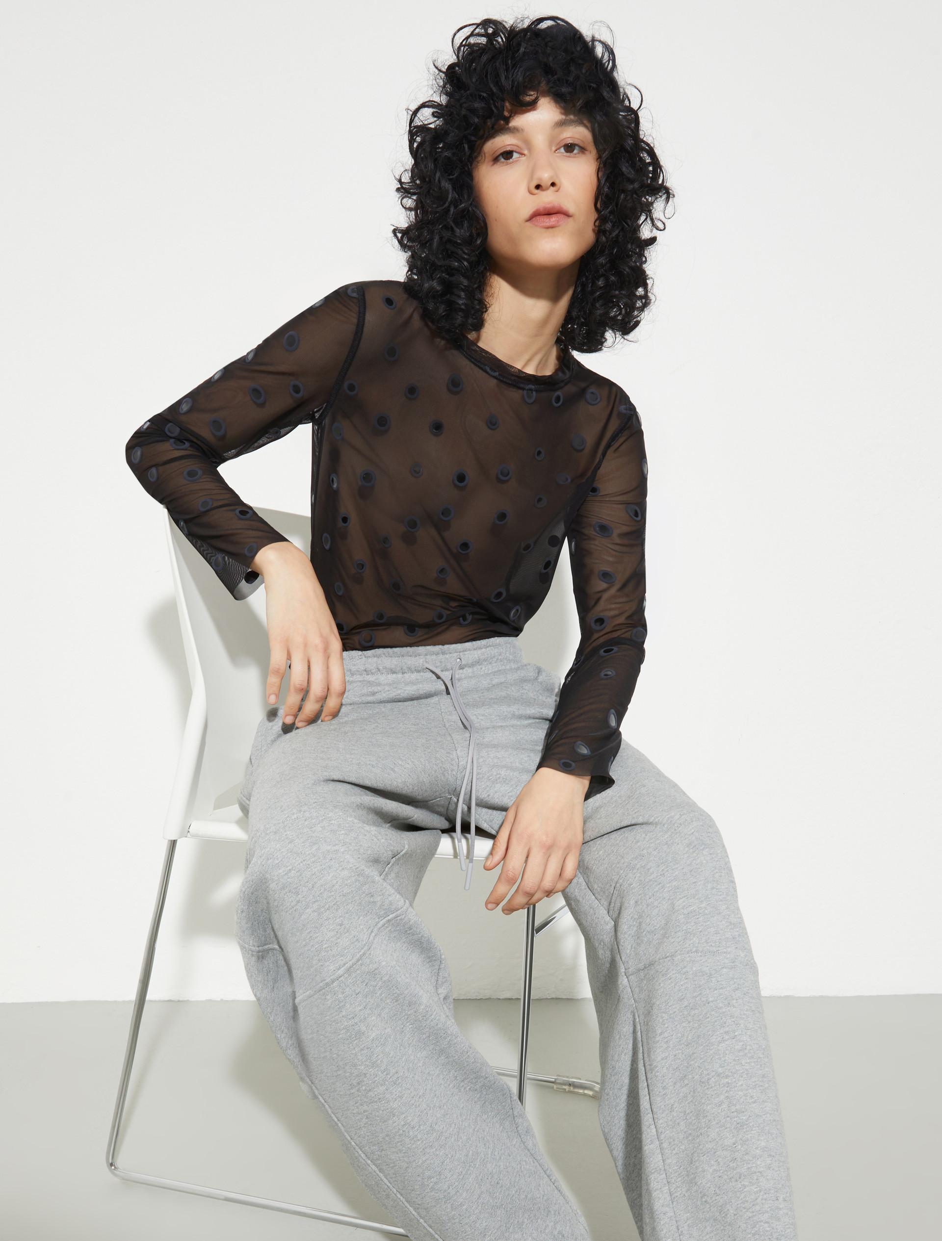 Polka-dot tulle-jersey T-shirt - BLACK - MAX&Co.