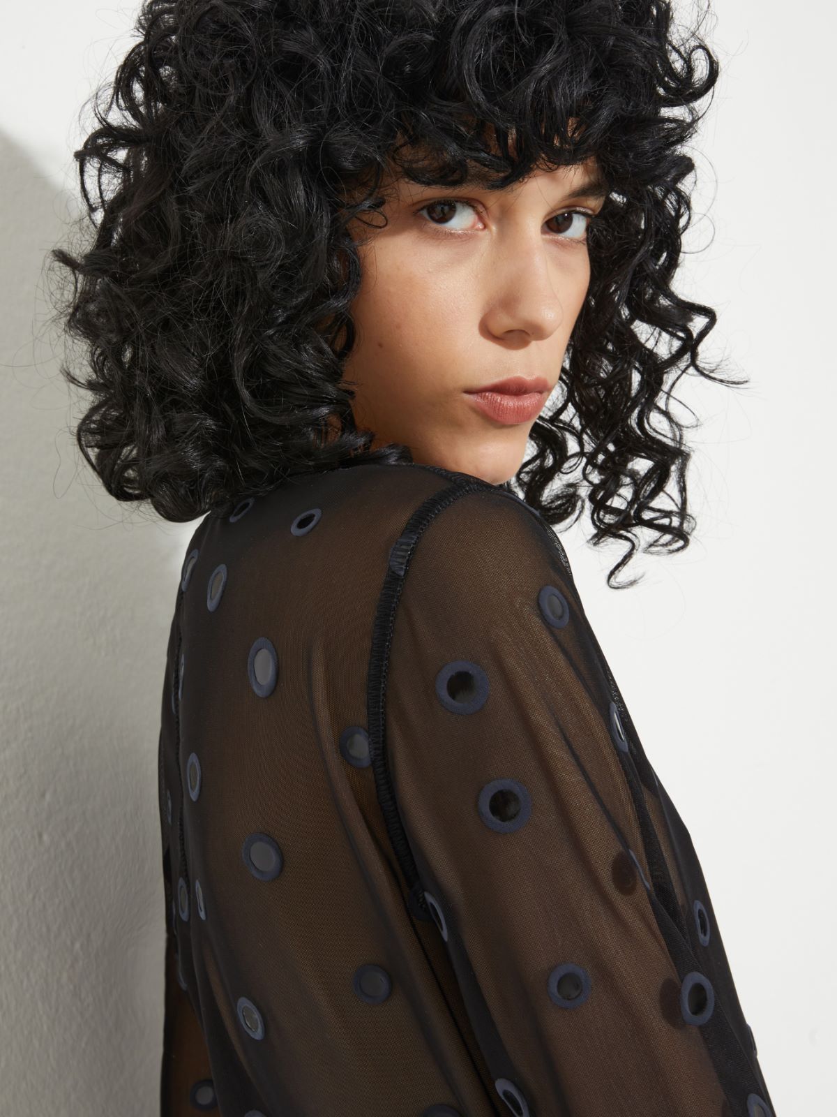 Polka-dot tulle-jersey T-shirt - BLACK - MAX&Co. - 6