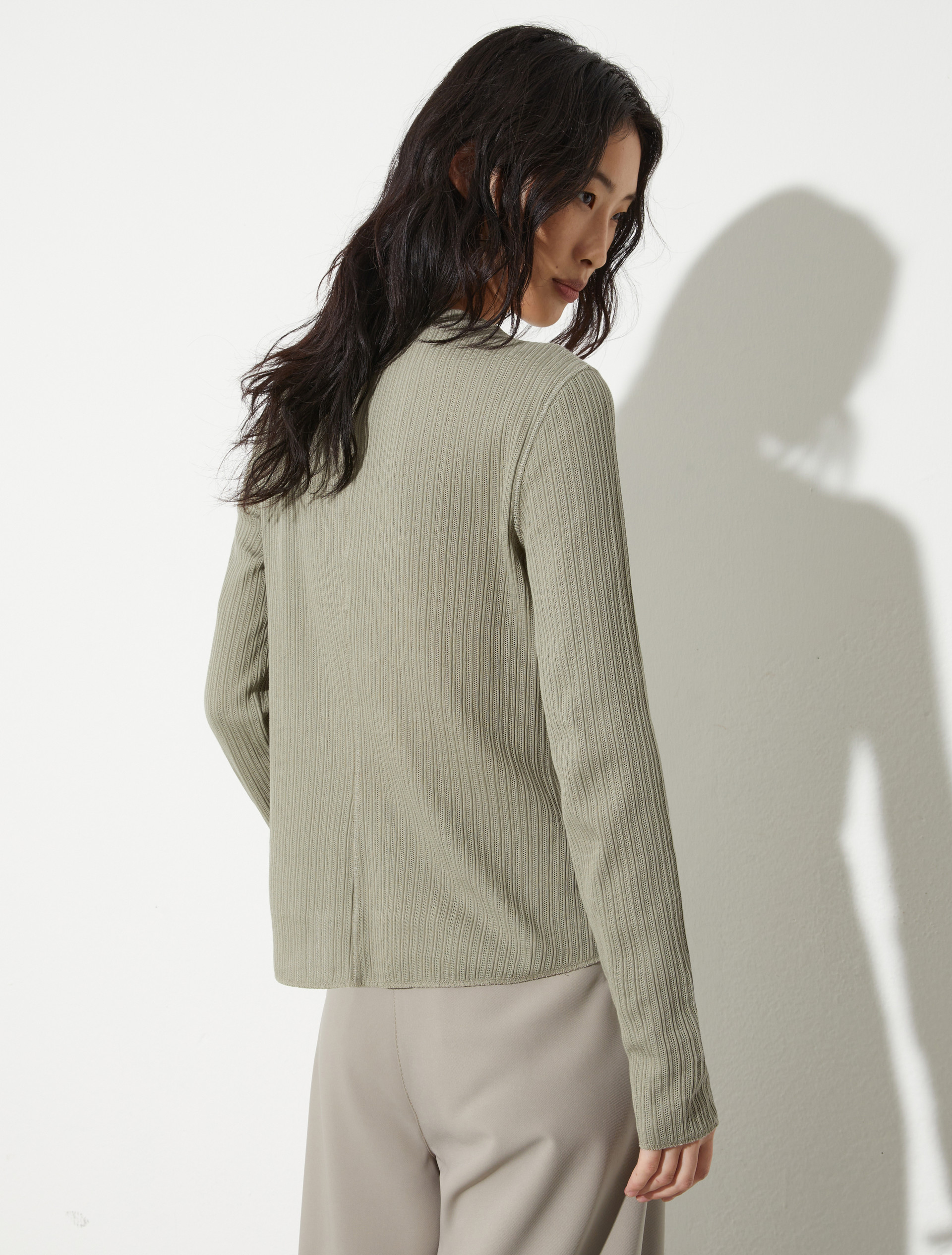 Open-knit ribbed T-shirt - SAGE - MAX&Co. - 2