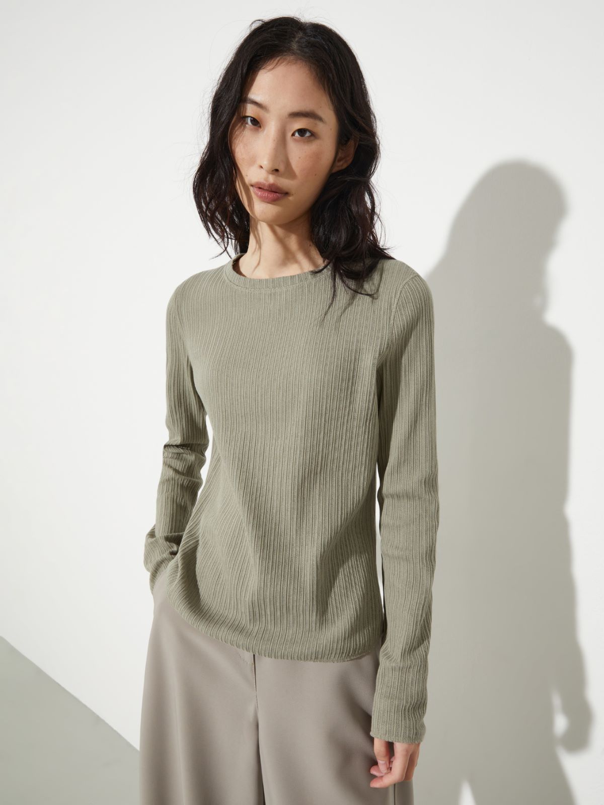 Open-knit ribbed T-shirt - SAGE - MAX&Co.