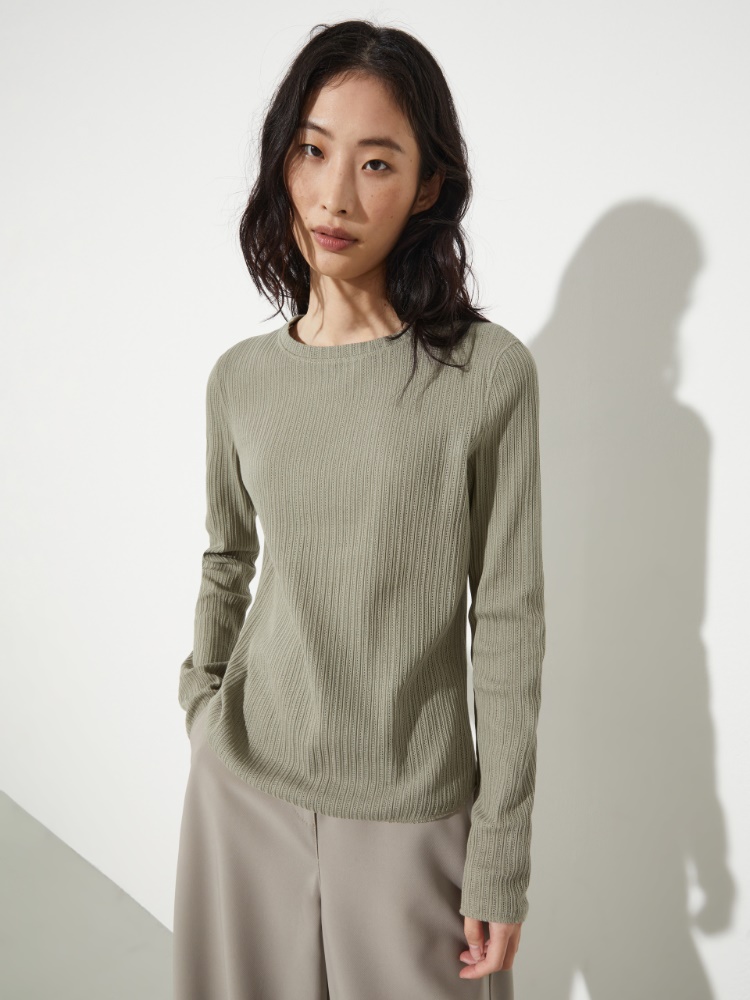 Open-knit ribbed T-shirt - SAGE - MAX&Co.