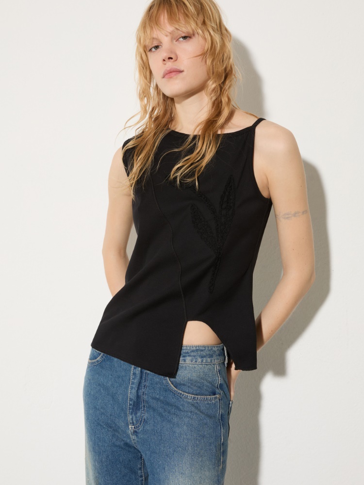 Floral-embroidered jersey top - MAX&Co.