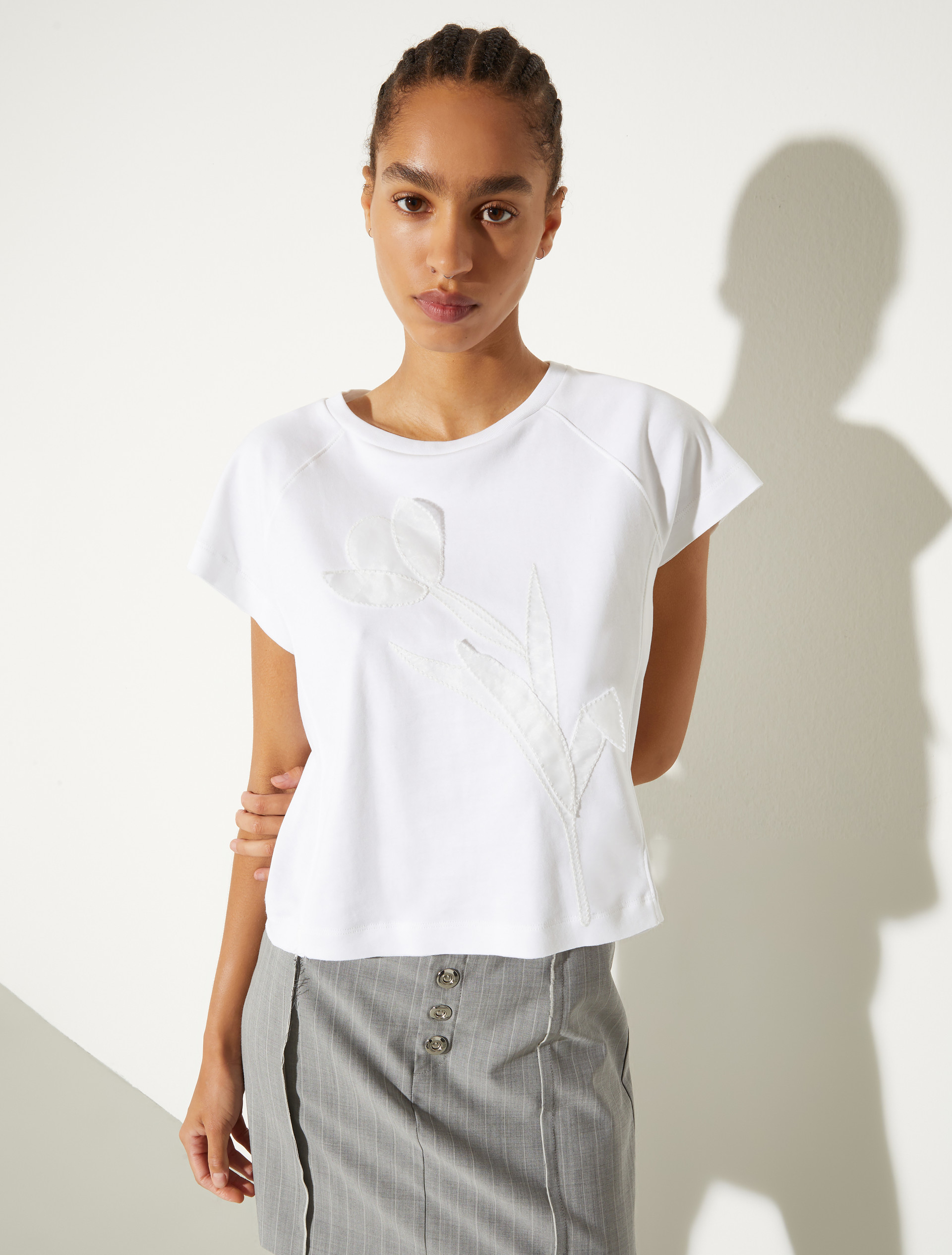 Floral-embroidered T-shirt - OPTICAL WHITE - MAX&Co.