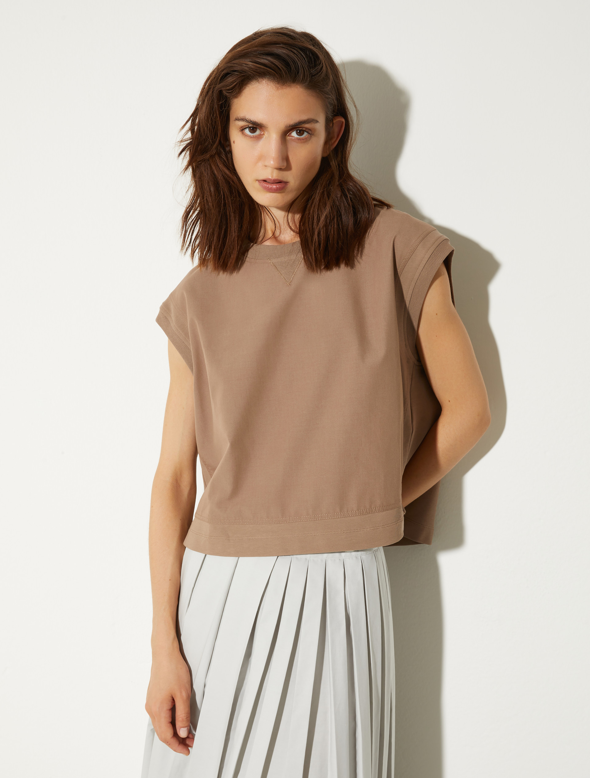 Cotton-fleece and poplin gilet - MUD - MAX&Co.