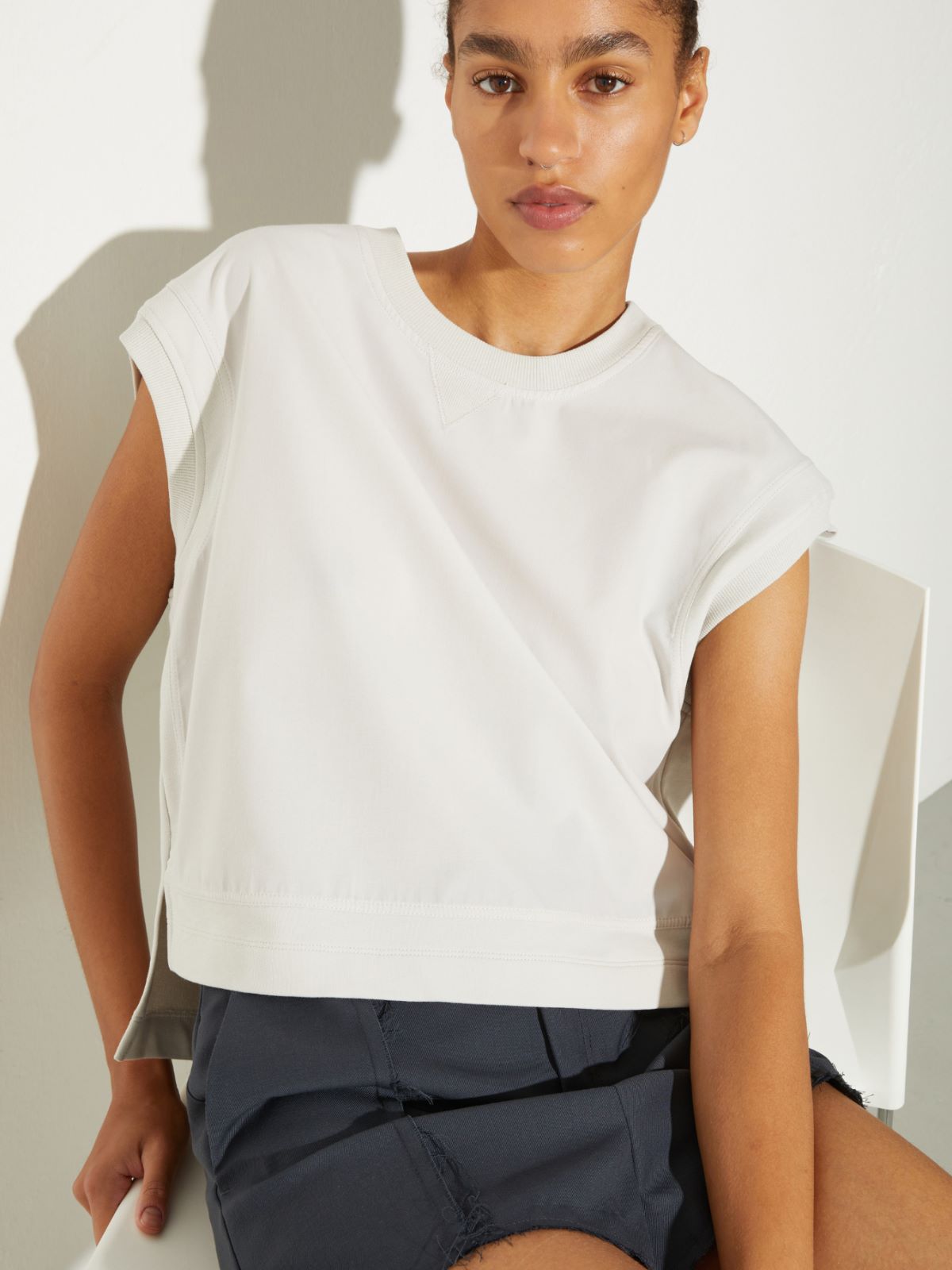 Cotton-fleece and poplin gilet - GREY - MAX&Co. - 3