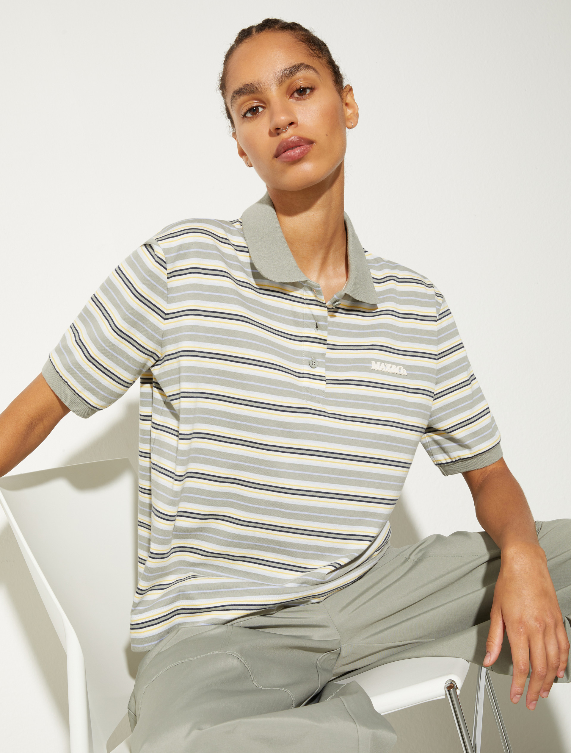 Striped cotton-jersey polo shirt - SAGE - MAX&Co.