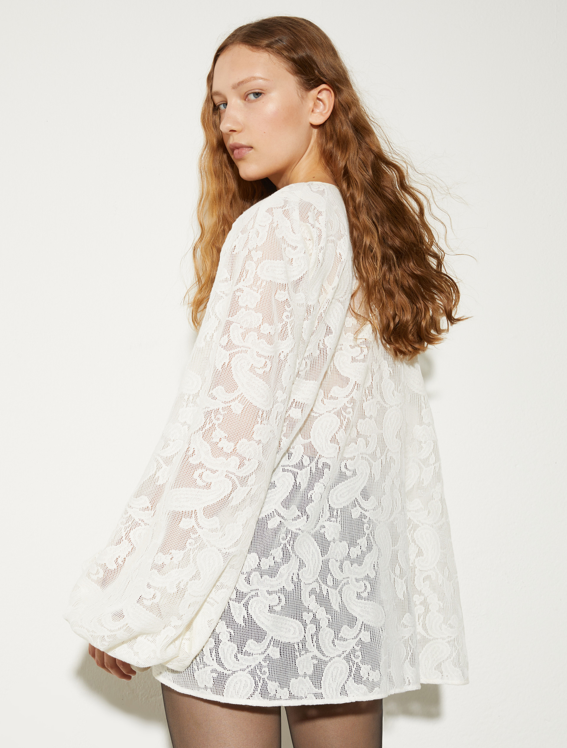 Oversize-Hemdbluse aus Jersey mit Spitze - MILK - MAX&Co. - 2