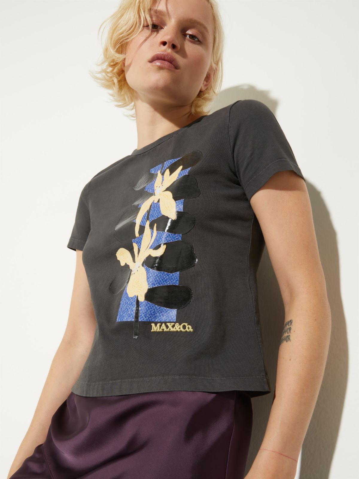 Flower-print slim-fit T-shirt - GRAPHITE - MAX&Co. - 3