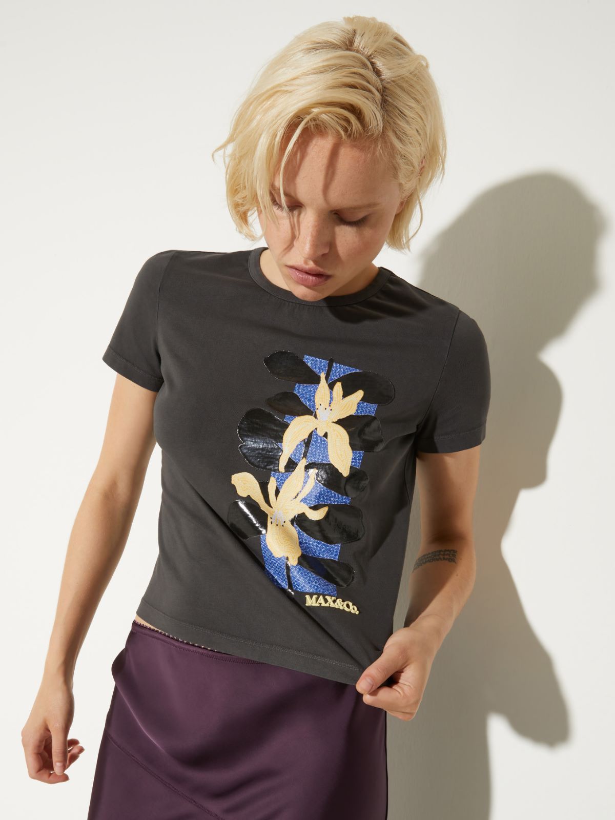 Flower-print slim-fit T-shirt - GRAPHITE - MAX&Co.