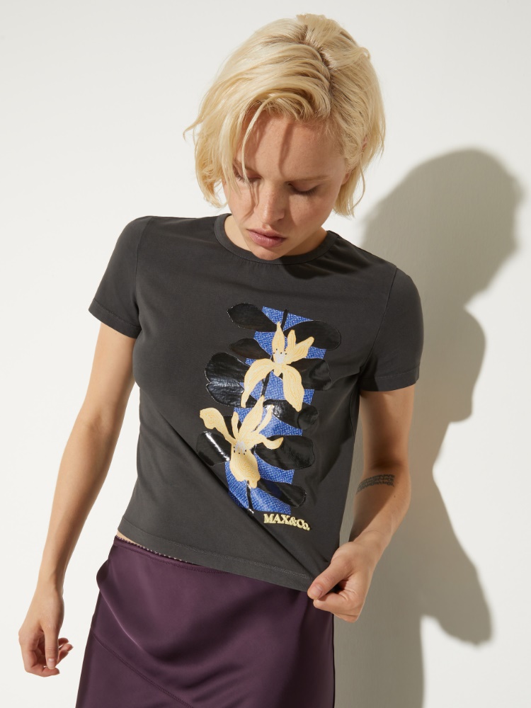 Flower-print slim-fit T-shirt Flower-print slim-fit T-shirt - GRAPHITE - MAX&Co.